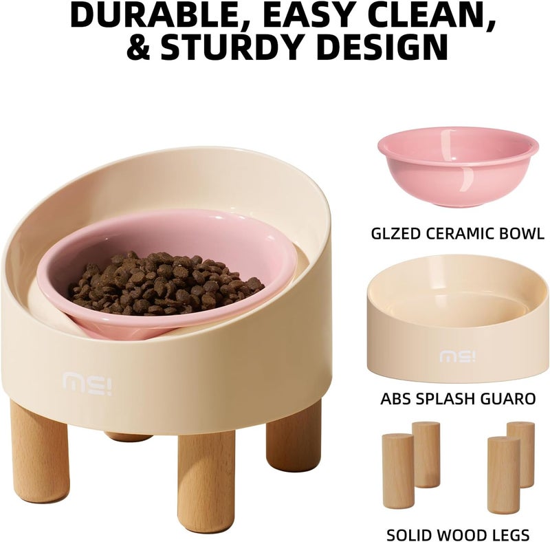 MS!MAKE SURE Cat Bowls, Adjustable Elevated Ceramic Cat Bowls with Anti-Slip Rubber Pad, Splash Guard, Lead & Cadmium Free, Whisker Friendly, for Puppies & Cats - 5.1" Wide, 295ML (10 oz), Pink - Image 3
